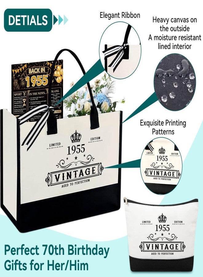 TrophyToast 70th Birthday Gifts for Women Her- 4 pcs, Turning 70 Year Old Gifts, Decorations Canvas Beach Tote Bag & Makeup Bag, Unique Happy 70th Birthday gifts for Her Mom Wife Friends - Image 2